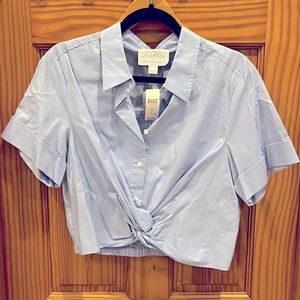 Oxford blue cropped shirt